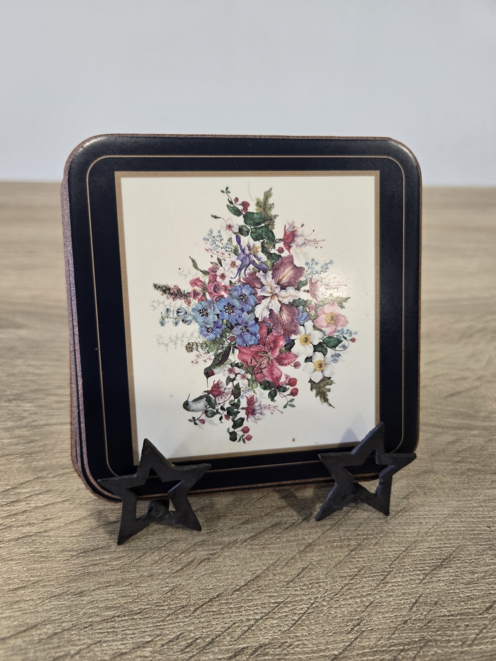Vintage Pimpernel Floral Coasters with Star Display Stands - Set of 6 With Stand